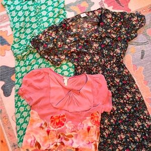 LOT Boden Cabi Anthropologie Women's Dresses & Blouse - Green, Pink, and Floral